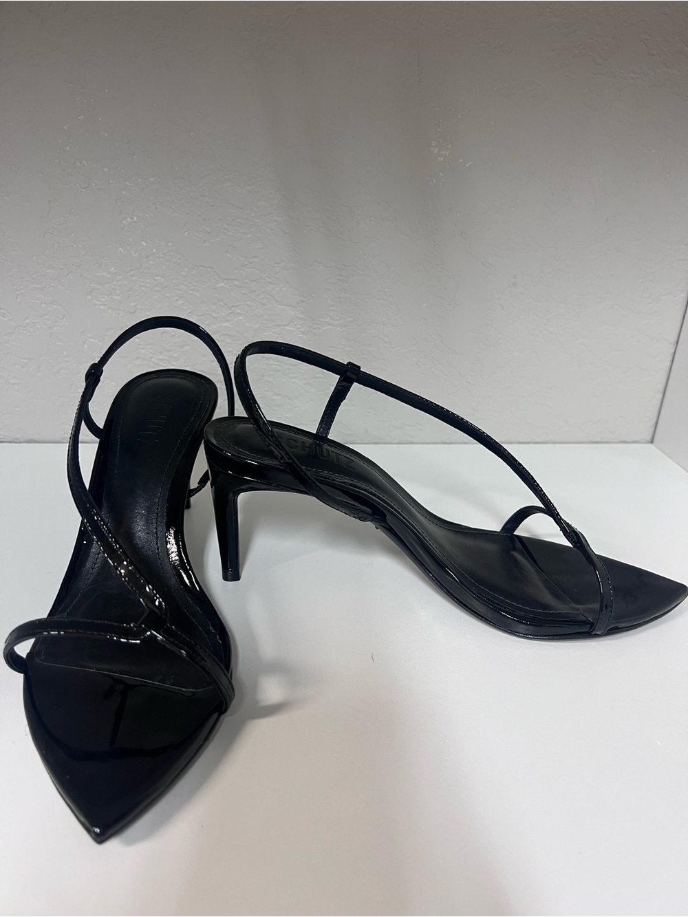 SCHUTZ Black Patent Strappy Pointed-Toe Heels - Picture 3 of 7